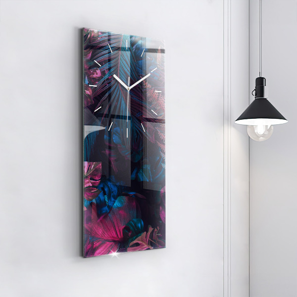 Modern vertical wall clock Exotic flowers