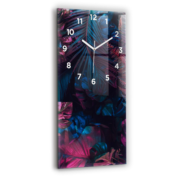 Modern vertical wall clock Exotic flowers