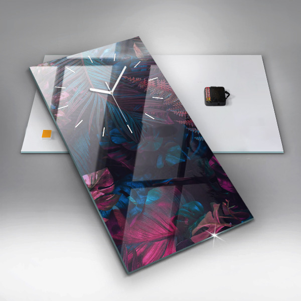 Modern vertical wall clock Exotic flowers