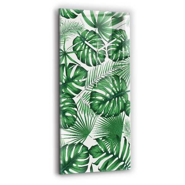 Modern vertical wall clock Monstera leaves