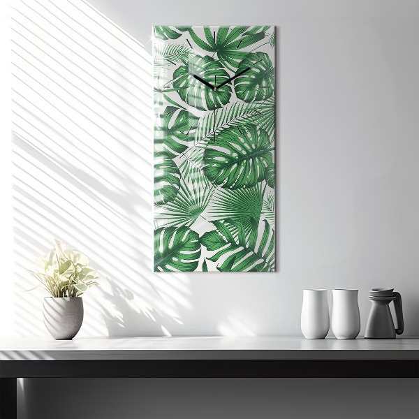 Modern vertical wall clock Monstera leaves