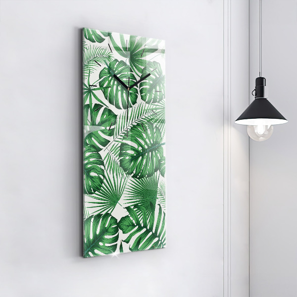 Modern vertical wall clock Monstera leaves