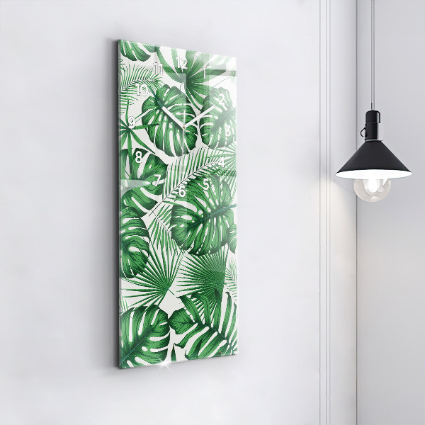 Modern vertical wall clock Monstera leaves