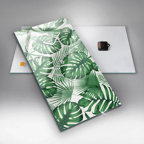 Modern vertical wall clock Monstera leaves