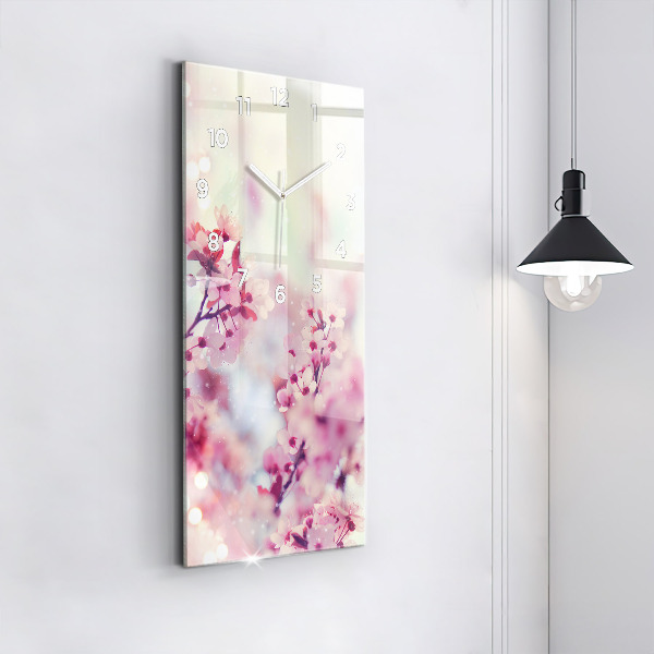 Modern vertical wall clock Spring flowers