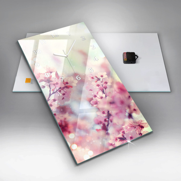Modern vertical wall clock Spring flowers