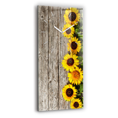 Modern vertical wall clock Sunflowers on boards