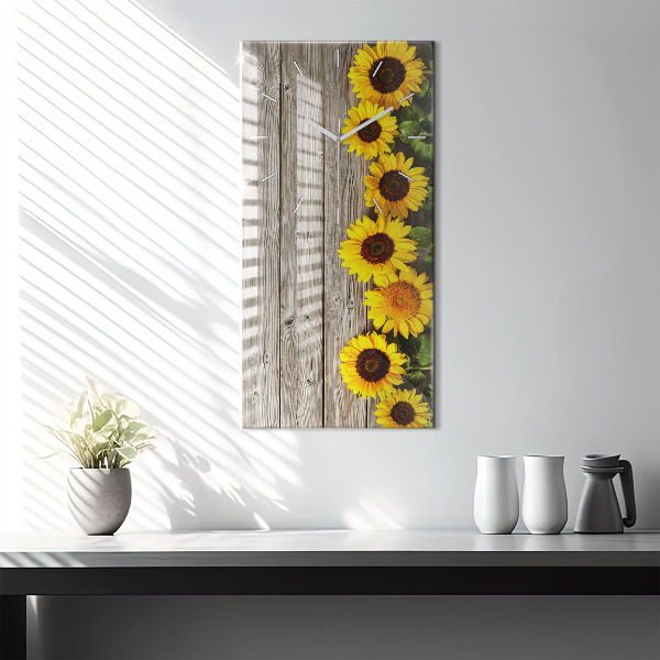 Modern vertical wall clock Sunflowers on boards