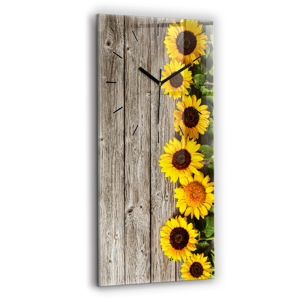 Modern vertical wall clock Sunflowers on boards
