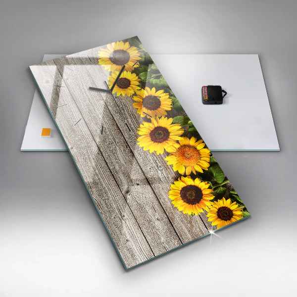 Modern vertical wall clock Sunflowers on boards