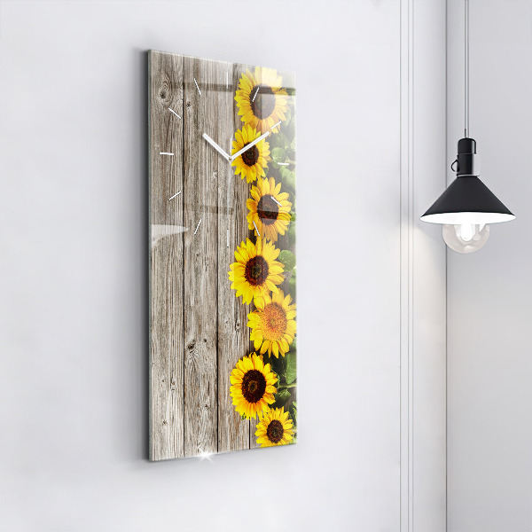 Modern vertical wall clock Sunflowers on boards