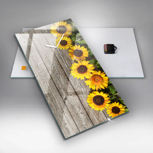 Modern vertical wall clock Sunflowers on boards