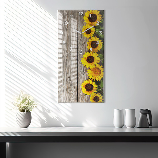 Modern vertical wall clock Sunflowers on boards