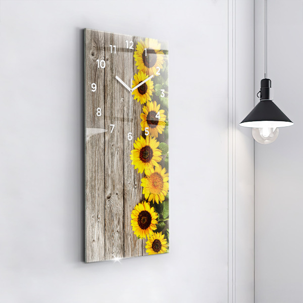 Modern vertical wall clock Sunflowers on boards