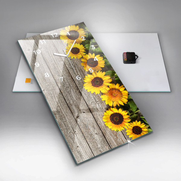 Modern vertical wall clock Sunflowers on boards