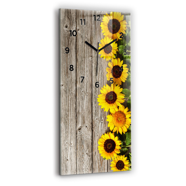 Modern vertical wall clock Sunflowers on boards