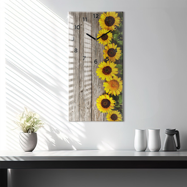 Modern vertical wall clock Sunflowers on boards