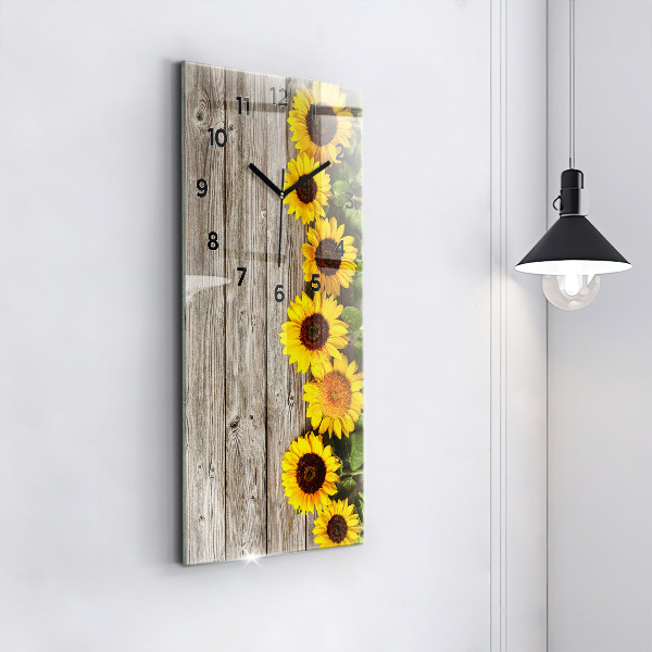 Modern vertical wall clock Sunflowers on boards