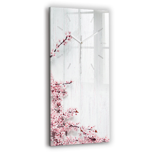 Modern vertical wall clock Spring flowers