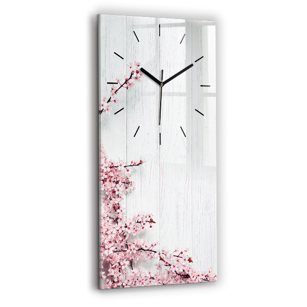 Modern vertical wall clock Spring flowers