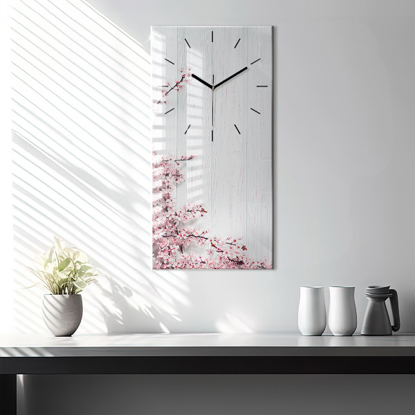 Modern vertical wall clock Spring flowers