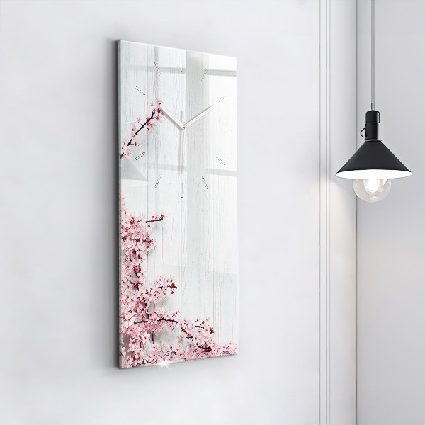 Modern vertical wall clock Spring flowers