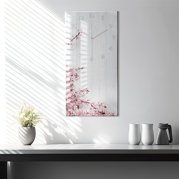 Modern vertical wall clock Spring flowers