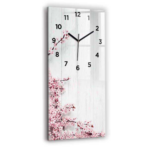 Modern vertical wall clock Spring flowers