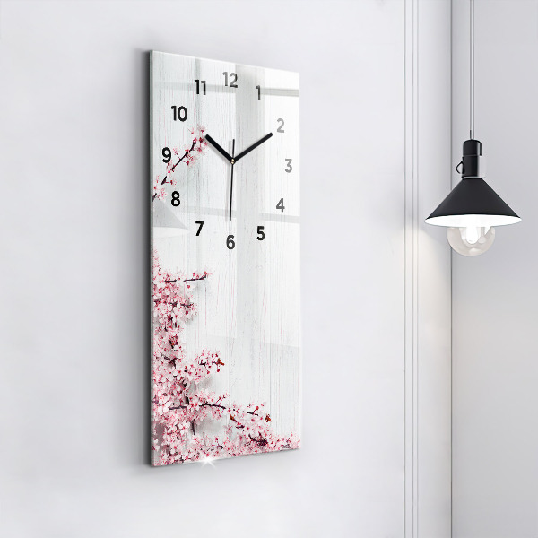 Modern vertical wall clock Spring flowers