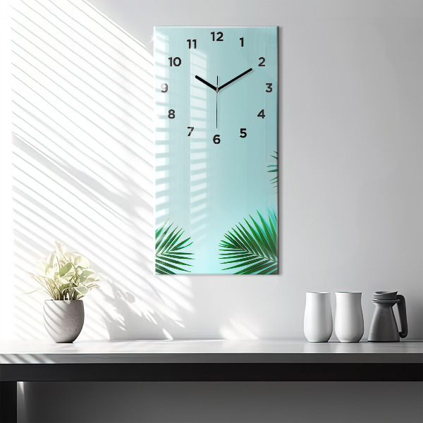 Modern vertical wall clock Green palm trees