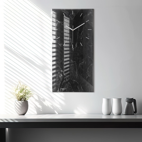 Modern vertical wall clock Black marble