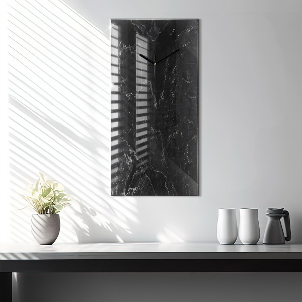 Modern vertical wall clock Black marble