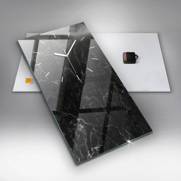 Modern vertical wall clock Black marble