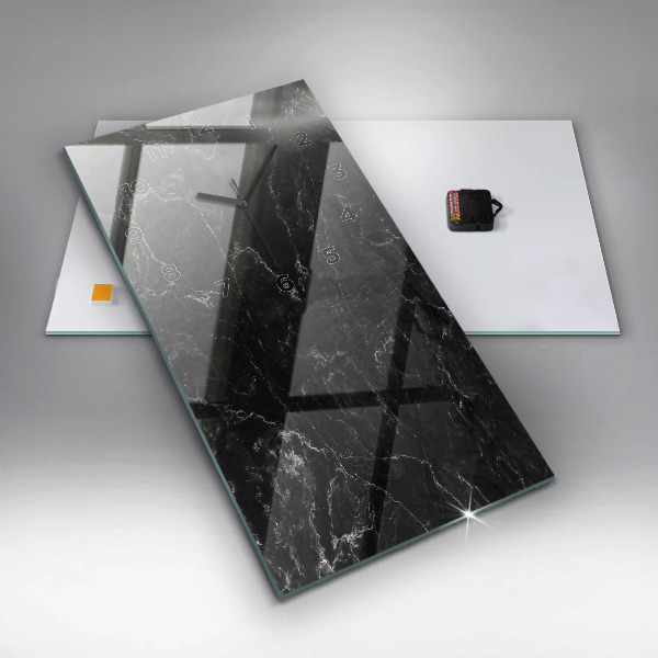 Modern vertical wall clock Black marble