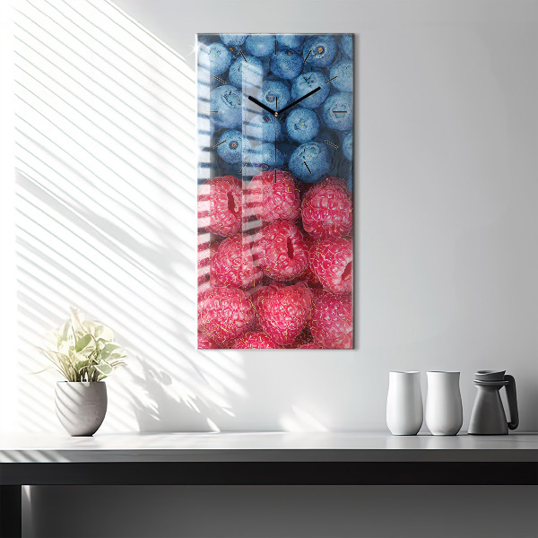 Modern vertical wall clock Blueberries and raspberries