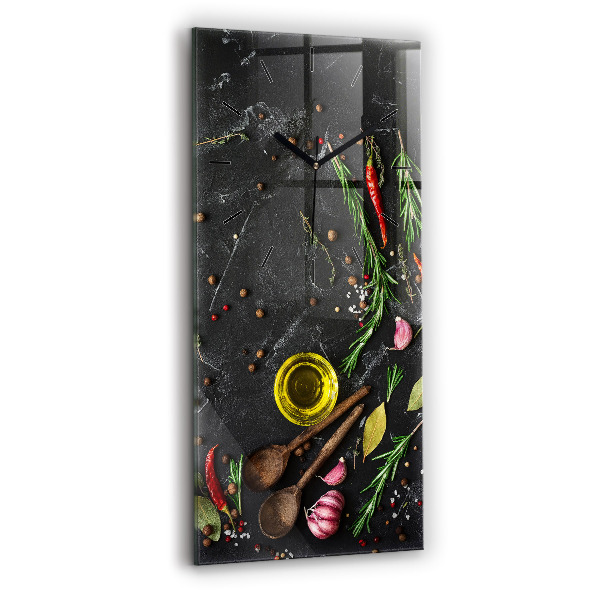 Modern vertical wall clock Spices on the counter