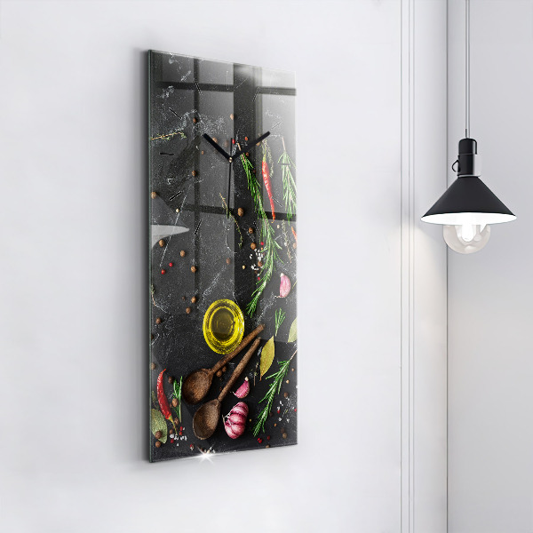 Modern vertical wall clock Spices on the counter