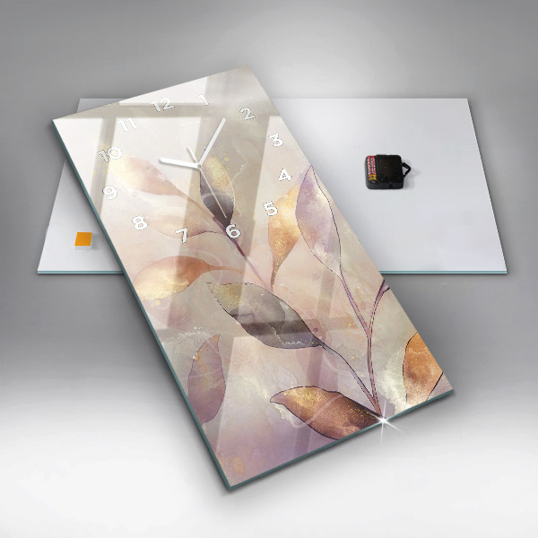 Modern vertical wall clock Abstract boho leaves