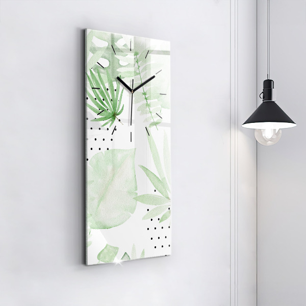 Modern vertical wall clock Green leaves