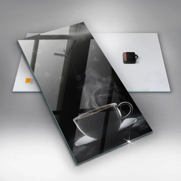 Modern vertical wall clock A cup of black coffee