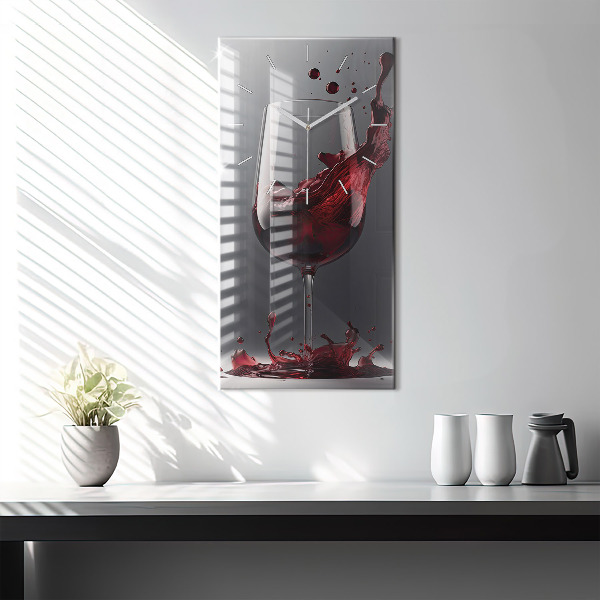 Modern vertical wall clock A glass of red wine