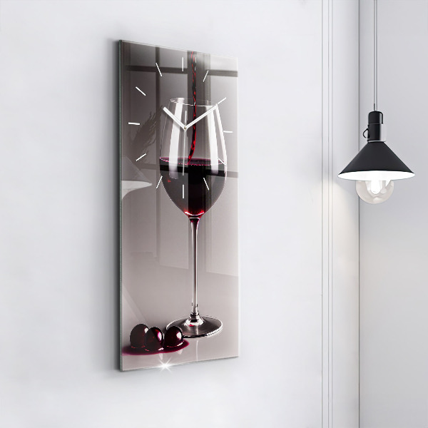 Modern vertical wall clock A glass of red wine