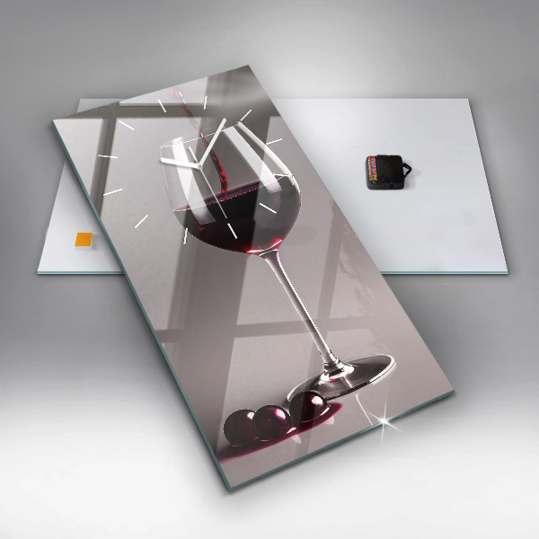 Modern vertical wall clock A glass of red wine