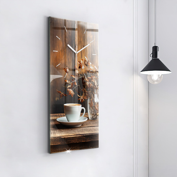 Modern vertical wall clock A cup of coffee