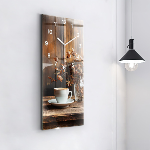 Modern vertical wall clock A cup of coffee