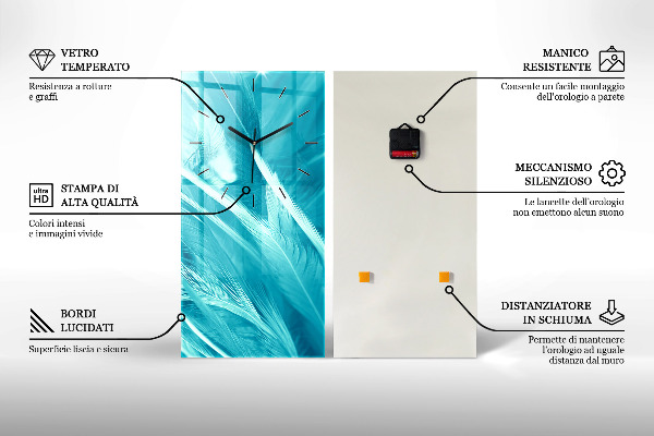 Modern vertical wall clock Colorful feathers