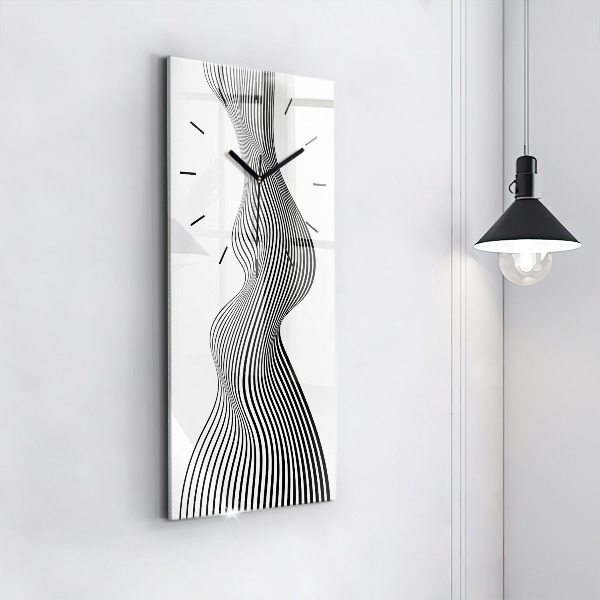 Modern vertical wall clock Black and white art