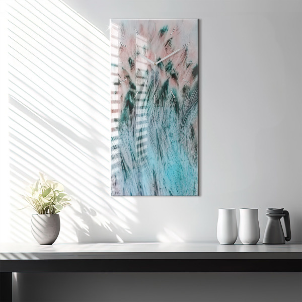 Modern vertical wall clock Colorful feathers
