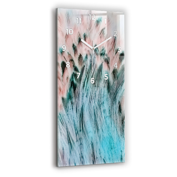 Modern vertical wall clock Colorful feathers