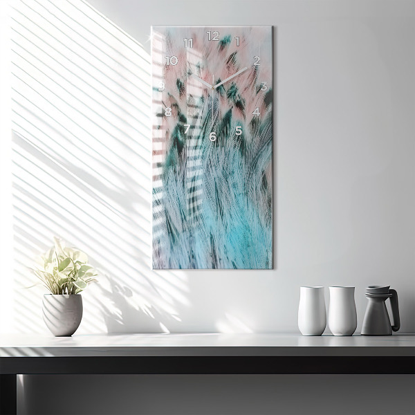 Modern vertical wall clock Colorful feathers